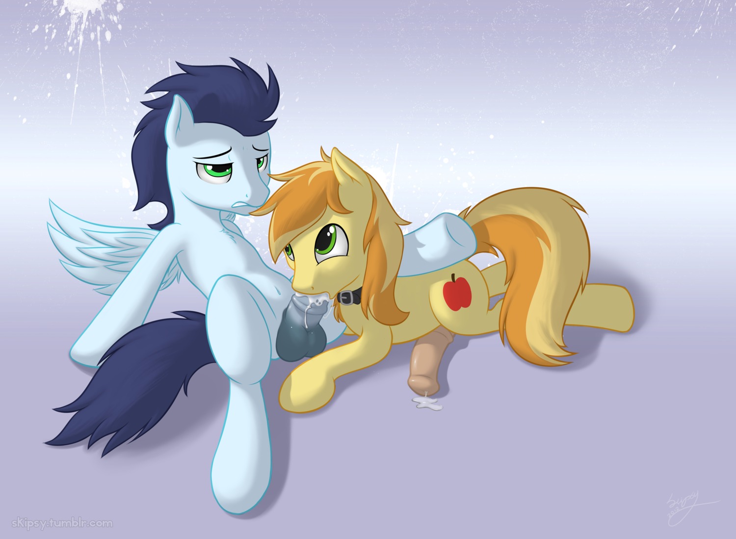 animal_genitalia animal_penis balls blue_body blue_feathers bodily_fluids braeburn_(mlp) collar cum cum_in_mouth cum_inside cutie_mark duo e621 earth_pony equid equine equine_genitalia equine_penis erection feathered_wings feathers fellatio feral feral_on_feral feral_penetrated feral_penetrating feral_penetrating_feral friendship_is_magic genital_fluids genitals hair hasbro hi_res horse male male/male male_penetrated male_penetrating male_penetrating_male mammal my_little_pony mythological_creature mythological_equine mythology nude oral oral_penetration pegasus penetration penile penile_penetration penis pony sex sitting skipsy soarin_(mlp) spread_legs spreading tail wings wonderbolts_(mlp)