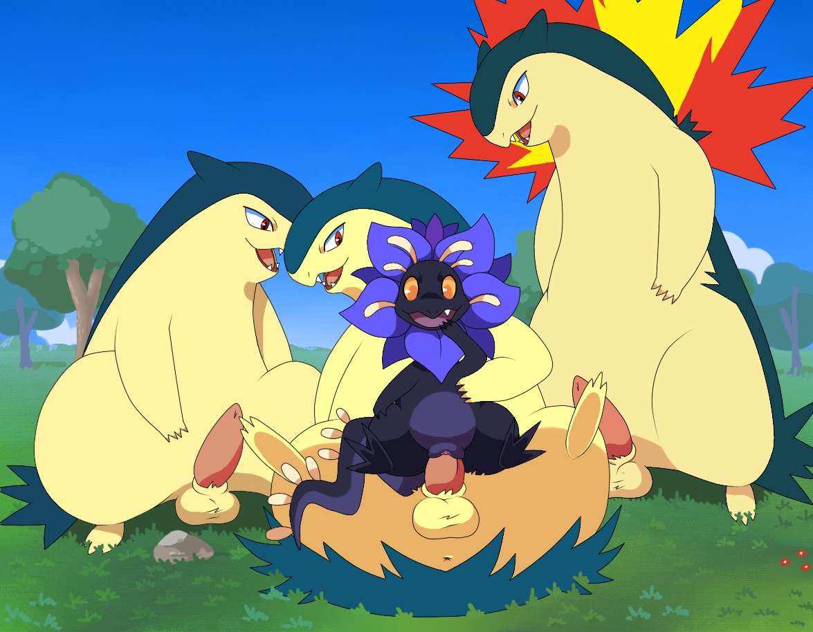 2014 anus balls barefoot butt dominant dragon e621 elemental_creature erection feet female feral fire flora_fauna floraverse foursome frilled_petal_dragon from_behind_position front_view fur generation_2_pokemon genitals group group_sex happy hinoarashi interspecies larger_dom larger_male looking_down lying male male/female male_penetrating mammal mythological_creature mythological_scalie mythology nintendo nude nymlus on_back open_mouth outside penetration penis pink_penis plant pokemon pokemon_(species) raised_arm scalie sex sharp_teeth size_difference smaller_female smile spread_legs spreading tail teeth tongue typhlosion vaginal vaginal_penetration vulva