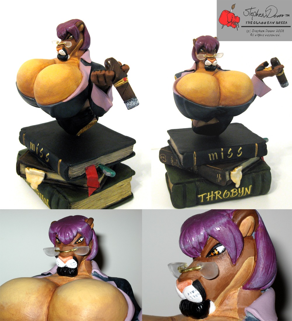 2008 anthro book breasts bust_portrait cigar clay_(artwork) clay_sculpture cougar e621 eyewear felid feline female gideon glasses glassjawboxer half-length_portrait headshot_portrait hyper mammal mature_anthro mature_female miss_throbyn portrait sculpture sculpture_(artwork) solo teacher traditional_media_(artwork)