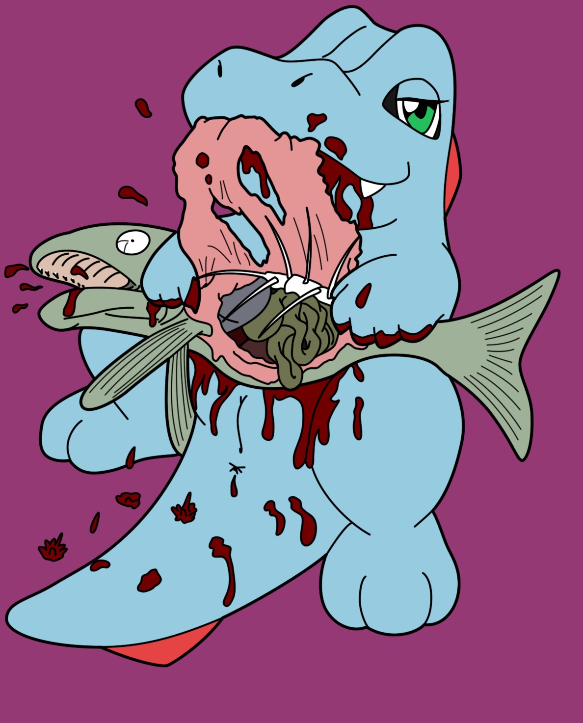 ambiguous_gender barefoot blood color death eating female feral gore hard_vore interspecies nude pokemon pussy rule34 sitting tagme totodile vore vulva