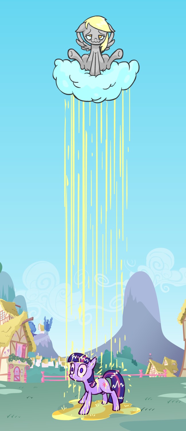 blonde_hair bodily_fluids building cloud cutie_mark derpy_hooves_(mlp) duo e621 equid equine excessive_urine feathered_wings feathers female feral friendship_is_magic fur genital_fluids golden_shower grey_body grey_feathers grey_fur hair hasbro hi_res horn mammal multicolored_hair my_little_pony mythological_creature mythological_equine mythology outside peeing pegasus purple_body purple_eyes purple_fur purple_hair sitting spread_legs spreading standing twilight_sparkle_(mlp) two_tone_hair unicorn unknown_artist urine urine_on_back urine_on_butt urine_on_face urine_on_ground urine_on_head urine_on_leg urine_pool watersports wet wings yellow_eyes
