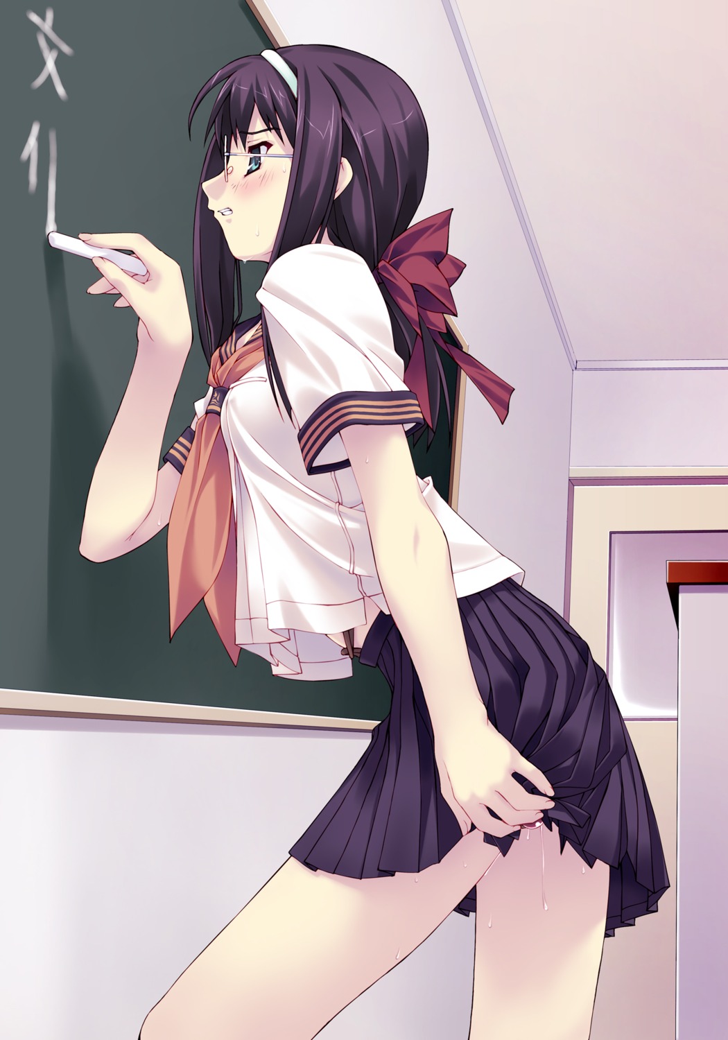 1girls blush blush_lines blushing bondage classroom clothed_masturbation clothing crotch_rope discreet_vibrator f-ism female female_focus female_human female_only glasses green_eyes gritted_teeth gritting_teeth hair_ribbon highres human human_female human_focus human_only masturbation murakami_suigun original pale_skin pokies public public_vibrator pussy pussy_juice red_hair_ribbon red_ribbon ribbon rule34 school_uniform schoolgirl serafuku skirt solo solo_female solo_focus sweat sweating vibrator wet wet_pussy wince