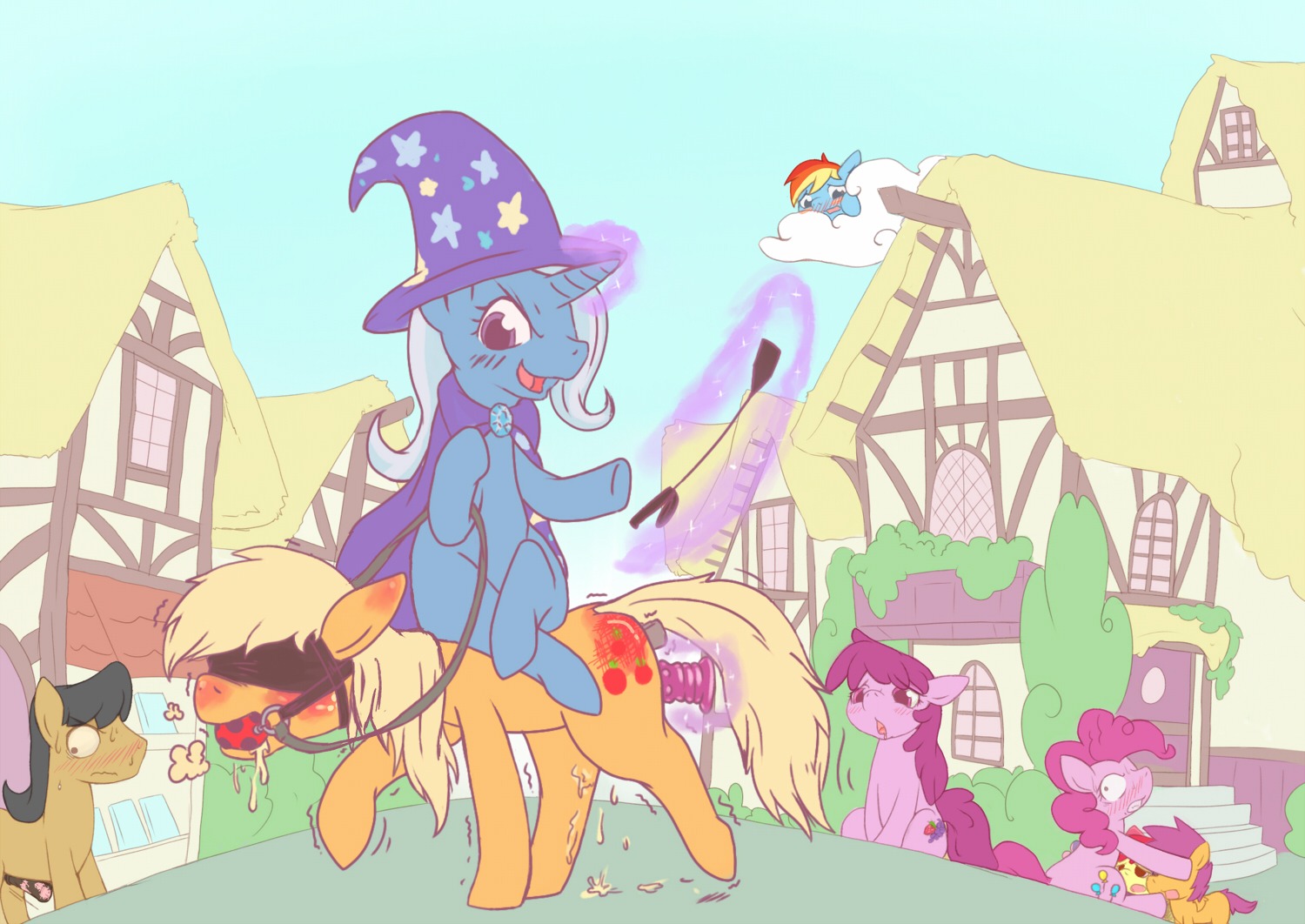 2012 anal anal_penetration animal_genitalia animal_penis apple_bloom_(mlp) applejack_(mlp) ball_gag bdsm berry_punch_(mlp) black_hair blindfold blonde_hair blue_body blue_fur blush bodily_fluids breathable_gag bridle brown_body brown_fur butt_slap cape clothing cloud cutie_mark diamond_(gem) dildo dominant dominant_female drooling e621 earth_pony equid equine equine_genitalia equine_penis erection female female/female feral freckles friendship_is_magic fur gag gagged gem genital_fluids genitals group hair hasbro hat headgear headwear horn horse humiliation levitation magic male mammal mane multicolored_hair my_little_pony mythological_creature mythological_equine mythology open_mouth orange_body orange_fur outside penetration penis petplay pink_body pink_fur pinkie_pie_(mlp) pony ponyplay public public_humiliation purple_hair quadruped rainbow_dash_(mlp) red_hair reins rider riding rigi roleplay saliva scootaloo_(mlp) sex_toy slap smile spanking star submissive submissive_male sweat tail trixie_(mlp) two_tone_hair unicorn vaginal vaginal_fluids vibrator wizard_hat young young_feral