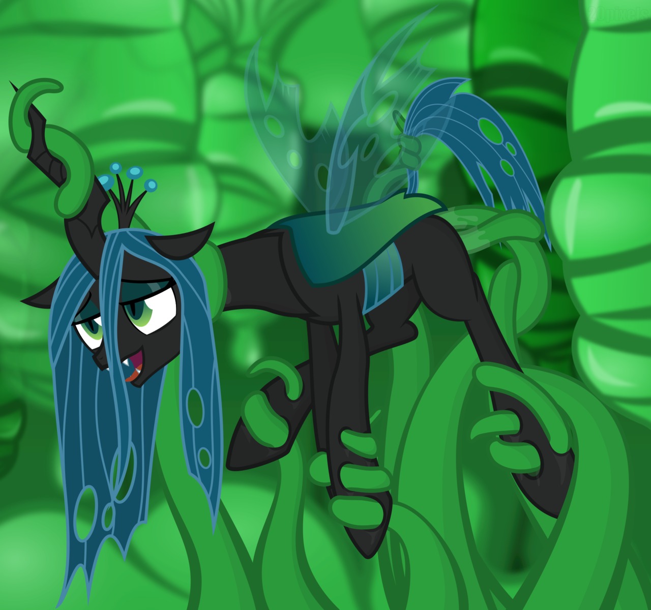 20pixels ahegao anal anal_penetration arthropod blue_hair changeling_(mlp) double_penetration e621 female feral friendship_is_magic green_eyes hair hasbro hi_res insect_wings looking_pleasured multiple_penetration my_little_pony open_mouth penetration queen_chrysalis_(mlp) solo tail tail_grab tentacles tongue vaginal vaginal_penetration wings