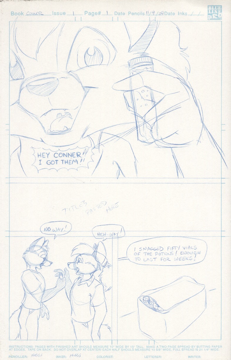 anthro canid canine comic connor_(michael_higgs) dialogue duo e621 english_text fox graphite_(artwork) hi_res male mammal michael_higgs monochrome potion shrinking size_transformation tail text traditional_media_(artwork) transformation
