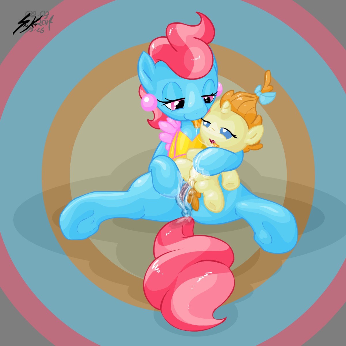 1:1 2014 accessory adult_on_baby adult_on_young age_difference apron blue_body blue_eyes blue_fur bodily_fluids bow_(feature) bow_accessory bow_ribbon clothing daughter_(lore) duo e621 earth_pony equid equine female female/female feral friendship_is_magic fur genital_fluids genitals hair hair_accessory hair_bow hair_ribbon half-closed_eyes hasbro hi_res hooves horn horse incest_(lore) larger_female mammal mother_(lore) mother_and_child_(lore) mother_and_daughter_(lore) mrs._cake_(mlp) my_little_pony mythological_creature mythological_equine mythology narrowed_eyes neonate older_female orange_hair parent_(lore) parent_and_child_(lore) parent_and_daughter_(lore) pedrohspacewolfy pink_hair pony pumpkin_cake_(mlp) purple_eyes ribbons saliva sitting size_difference smaller_female spread_legs spreading tongue tongue_out unicorn vaginal_fluids vulva yellow_body yellow_fur young young_female young_feral younger_female