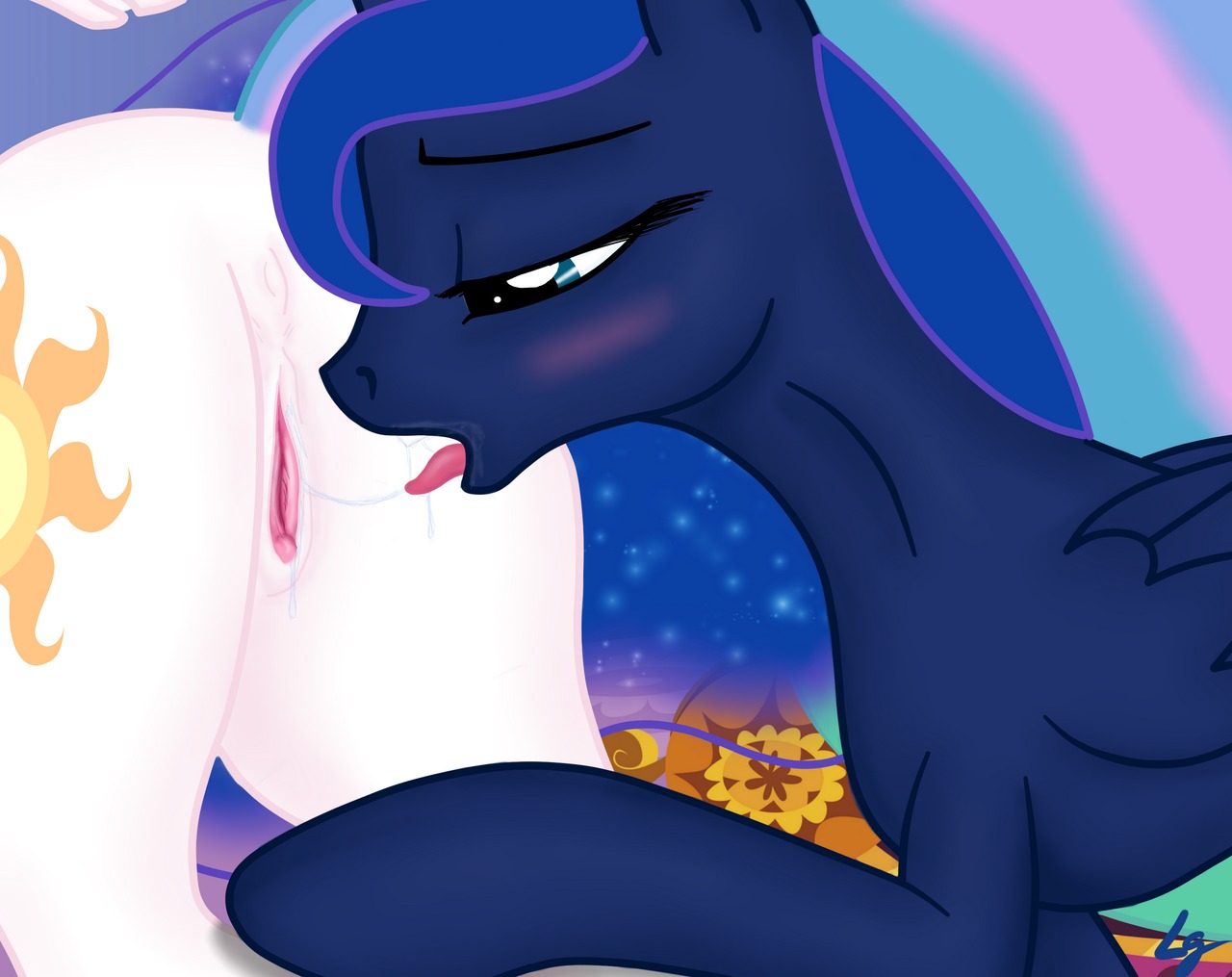 anus blue_body blue_eyes blue_feathers bodily_fluids butt clitoris cunnilingus cutie_mark duo e621 equid equine feathered_wings feathers female female/female feral friendship_is_magic genital_fluids genitals hair hasbro horn horse incest_(lore) licking long_hair lowgravity mammal multicolored_hair my_little_pony mythological_creature mythological_equine mythology open_mouth oral pony princess princess_celestia_(mlp) princess_luna_(mlp) royalty saliva saliva_string sex sibling_(lore) sister_(lore) sisters_(lore) tail tongue tongue_out vaginal vaginal_fluid_string vaginal_fluids vulva winged_unicorn wings