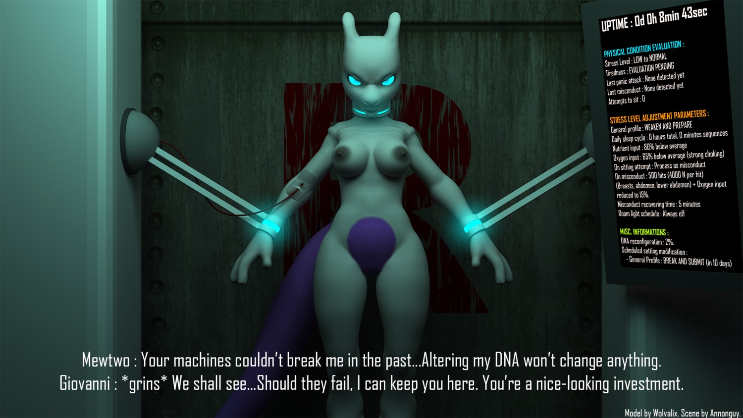 16:9 2014 3d_(artwork) annonguy anthro breasts collar cuff_(restraint) dialogue digital_media_(artwork) e621 english_text felid female generation_1_pokemon giovanni_(pokemon) handcuffs hi_res legendary_pokemon mammal metal_cuffs mewtwo nintendo nipples nude pokemon pokemon_(species) pokemorph restraints shackles slave solo team_rocket text widescreen wolvalix