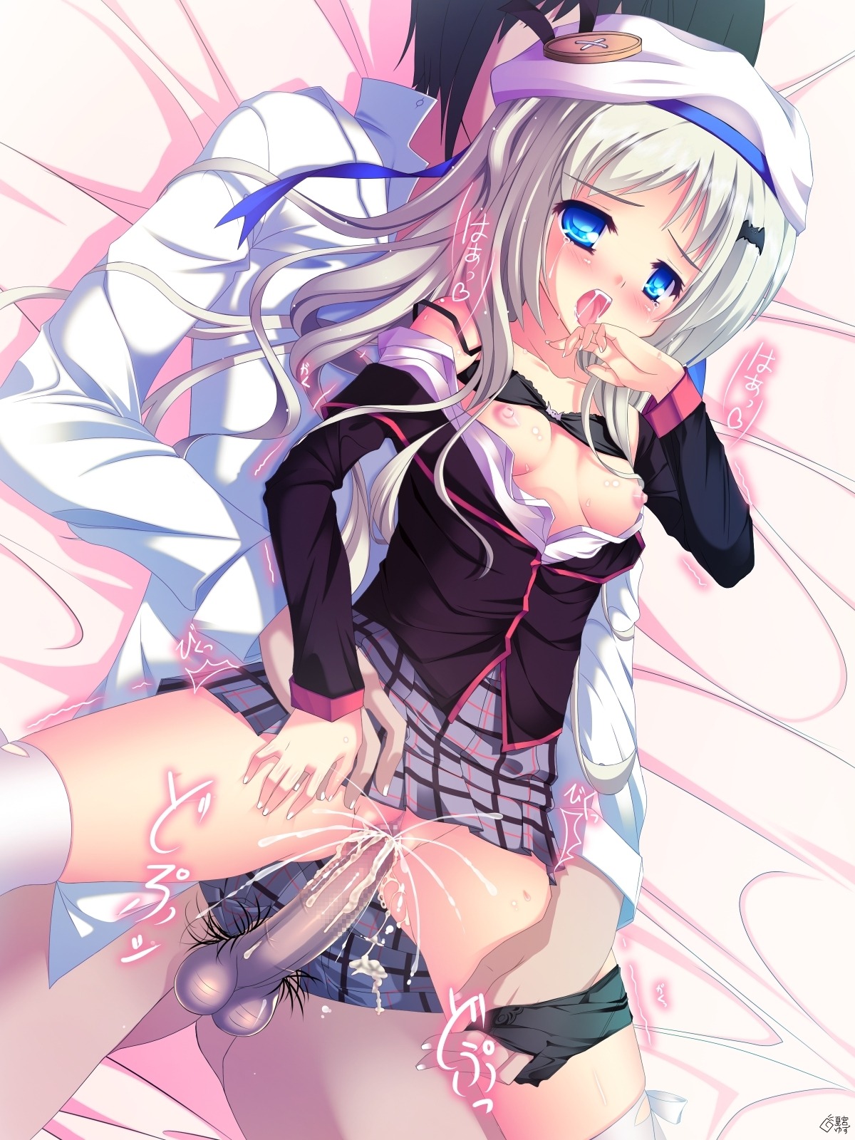 2d blue_eyes breasts censored cum cum_in_pussy cum_inside erect_nipples female flat_chest highres little_busters! male natsumiya_yuzu nipples noumi_kudryavka orgasm panties panties_around_leg panties_around_one_leg penis pussy rule34 sex skirt skirt_lift spread_legs tears thighhighs underwear vaginal_penetration white_hair
