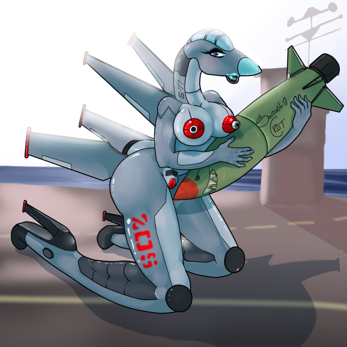 1:1 2014 aeromorph air_force aircraft airplane alternate_species anthro ares165 artist_collaboration bomb breasts clothed clothing e621 exhaust explosives eyelashes f-16_falcon female footwear fuel general_dynamics hi_res high_heels jet kneeling lips living_aircraft living_machine living_vehicle machine metallic_body military missile navy nipples non-mammal_nipples not_furry nude pinup pose robot robotic shoes solo souzousha technology topless vehicle weapon what wings