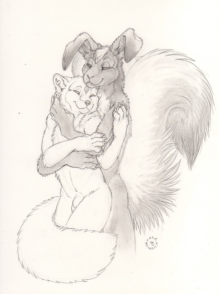 2010 anthro arctic_fox canid canine claws cuddling dark_natasha duo e621 flaccid fox fur genitals happy hug hugging_another hugging_from_behind hybrid lagomorph leporid love male male/male mammal mephitid nude penis rabbit relaxing signature simple_background sketch skunk skunkhase tail tail_wraps true_fox tuft wraps