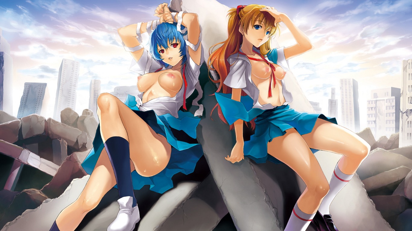 asuka_langley_sohryu bandage breasts clothing female large_breasts medium_breasts neon_genesis_evangelion rei_ayanami rule34 school_uniform skirt tagme