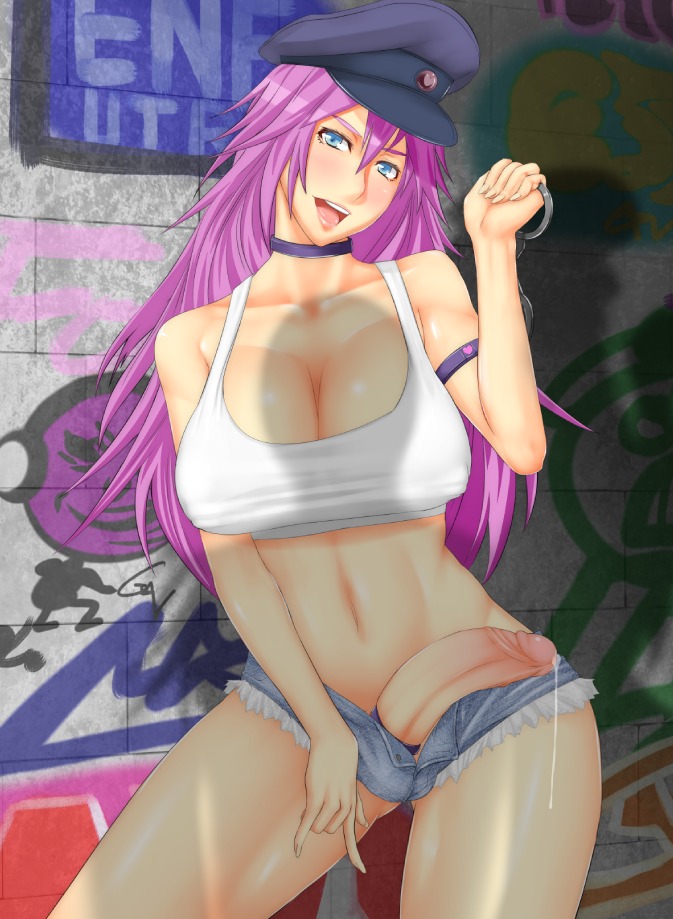 1futa alley armband balls bare_midriff bare_shoulders bare_thighs blue_eyes blush breasts capcom choker cleavage cock_ring collarbone cuffs cum denim_shorts final_fight flaccid futa_only futanari graffiti handcuffs hat holding_object hotpants human intersex large_breasts legs long_hair looking_at_viewer midriff no_panties open_mouth open_smile outside penis poison_(final_fight) pov precum presenting presenting_penis purple_hair rule34 seducing seductive seductive_smile shadow shinku_p shiny_skin shorts smile smiling_at_viewer solo solo_futa straight_hair street_fighter testicles thighs uncensored wide_hips