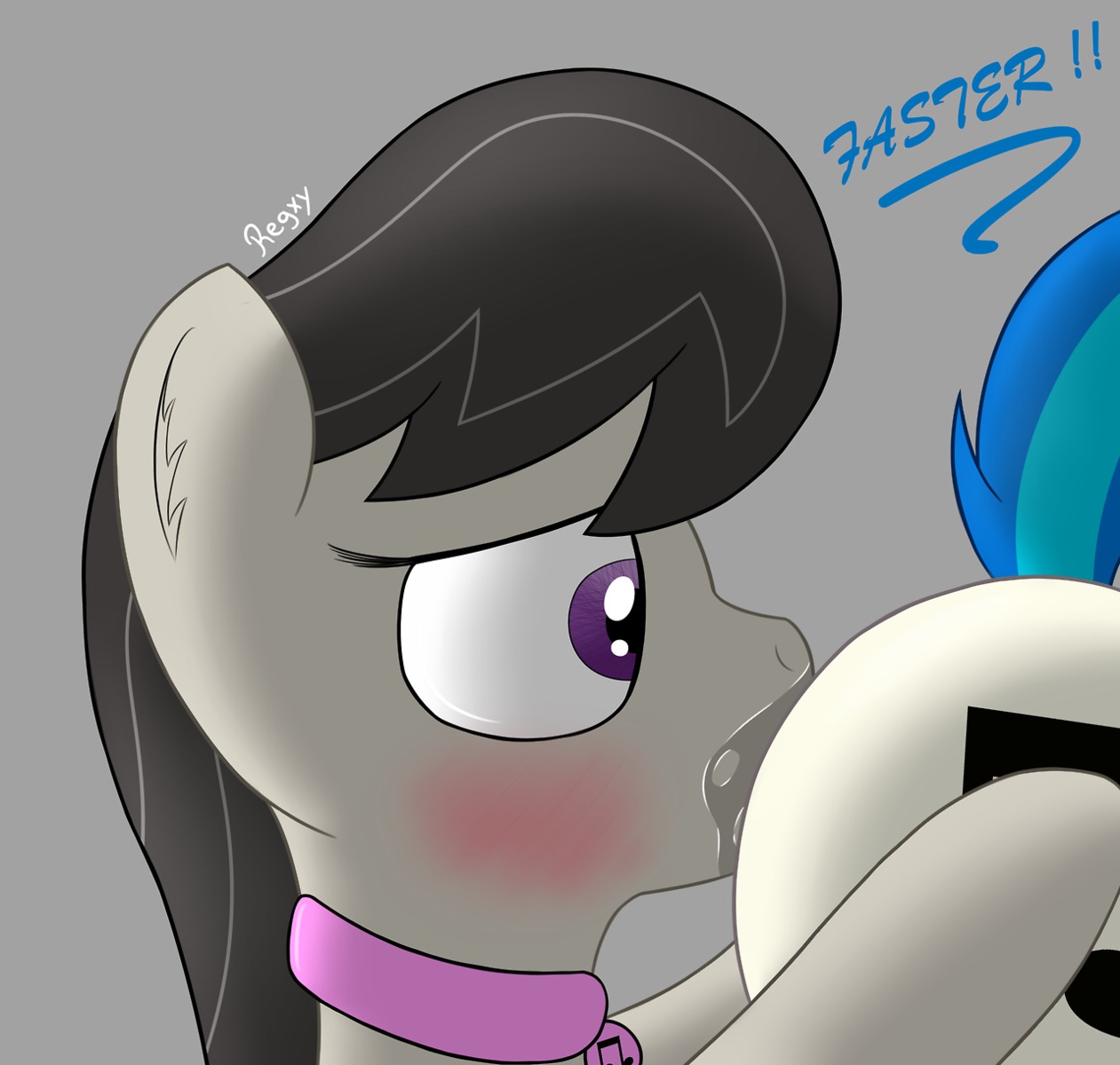 2013 black_hair blue_hair blush bodily_fluids cutie_mark dialogue duo e621 earth_pony english_text equid equine female female/female friendship_is_magic fur genital_fluids grey_body grey_fur hair hasbro hi_res horse mammal my_little_pony octavia_(mlp) oral pony purple_eyes regxy sex text vaginal_fluids vinyl_scratch_(mlp)