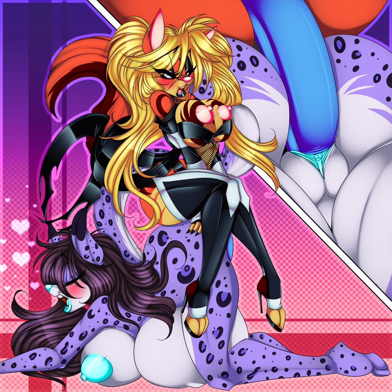 1:1 2012 angel_kryis anthro belly big_belly big_breasts big_nipples black_hair black_lips blonde_hair blue_eyes blue_lips blue_nipples blue_nose blue_vulva blush boots breasts clitoris close-up clothed clothing crystal-for-ever digital_media_(artwork) dildo domestic_cat double_dildo duo e621 facial_piercing feet felid feline felis female female/female fishnet_clothing footwear genitals hair heart_symbol hi_res high_heeled_boots high_heels hindpaw huge_breasts inflation jacket legwear leopard lip_piercing lip_ring lips long_hair looking_down makeup mammal markings nails nipples nude open_mouth orange_body pantherine paws penetration piercing pregnant purple_body resting_on_belly ring_piercing sex_toy shoes sitting spots spread_legs spreading tail thigh_boots thigh_highs topwear vaginal vulva