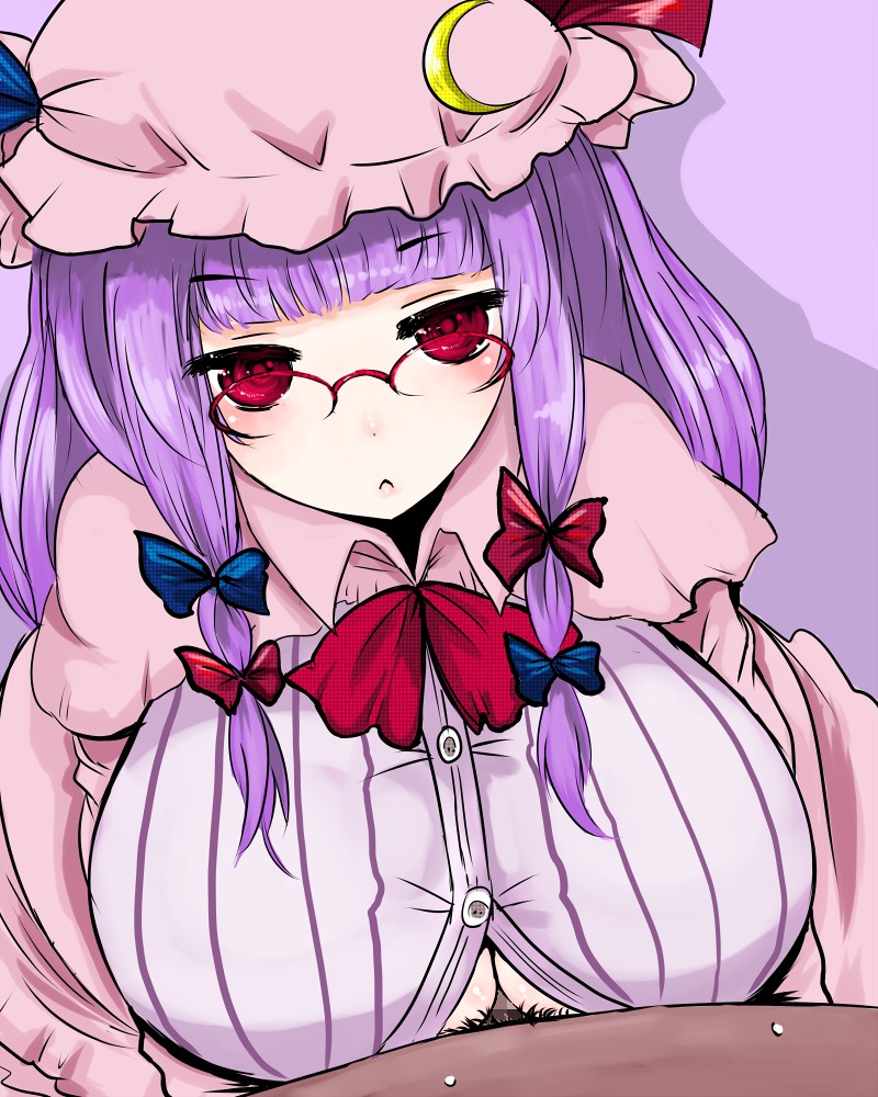 breasts censored cleavage dark-skinned_male dark_skin female glasses han64 han_(jackpot) hat huge_breasts human male paizuri paizuri_under_clothes patchouli_knowledge penis purple_hair red_eyes rule34 straight touhou