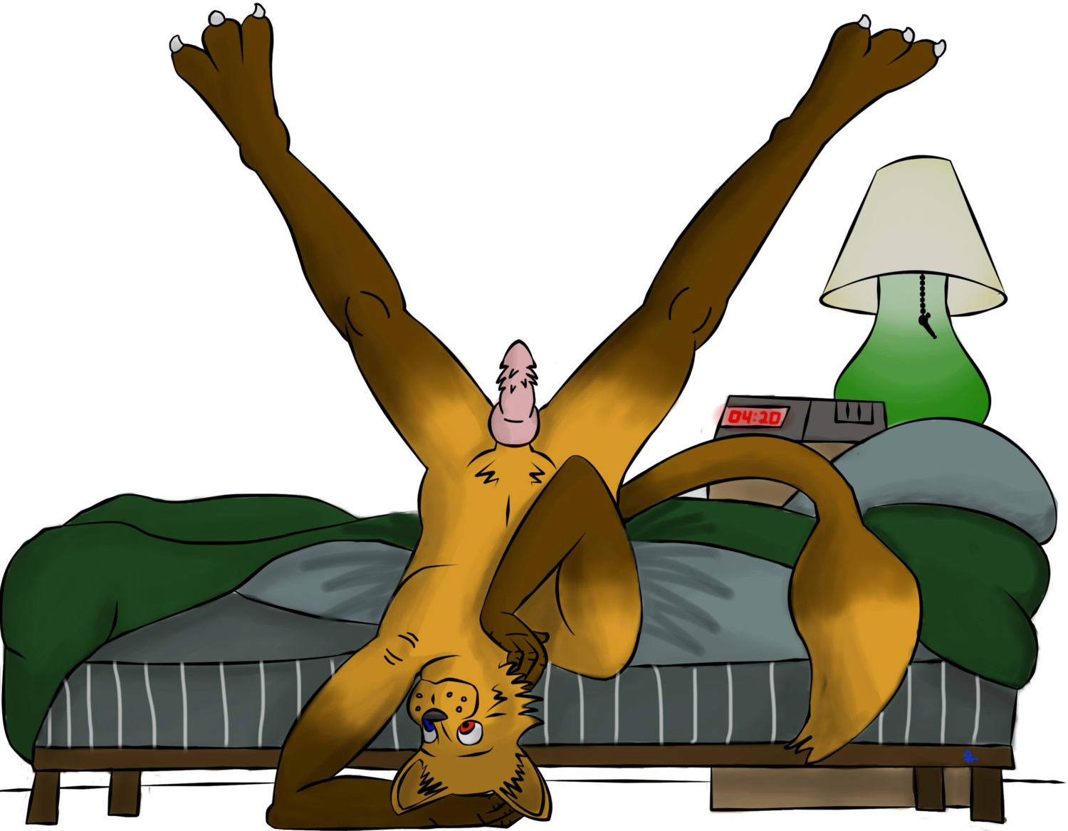 2011 anthro canid canine drugs e621 erection felid genitals hi_res hybrid knot male mammal marijuana nude penile_spines penis simple_background solo tail unavailable_at_source unknown_artist white_background