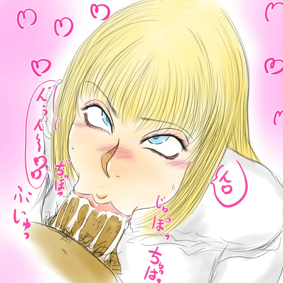 :>= artist_request blonde_hair blue_eyes blush cum cum_in_mouth cum_in_throat dark-skinned_male dark_penis deep_blowjob deepthroat emilie_de_rochefort eye_contact faceless_male fellatio female hair male narrowed_eyes naughty_face oral penis pleasure_face pubic_hair rule34 tekken text translation_request uncensored