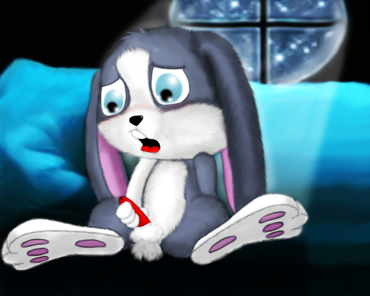 5:4 anthro balls bed blue_eyes blush domestic_rabbit e621 erection feet fur furniture genitals grey_body grey_fur hare hi_res hindpaw jamster lagomorph leporid lop_rabbit male mammal masturbation nude onstatobol oryctolagus paws penile penile_masturbation penis rabbit shota snuggle_bunny solo tongue white_body white_fur young young_anthro young_male