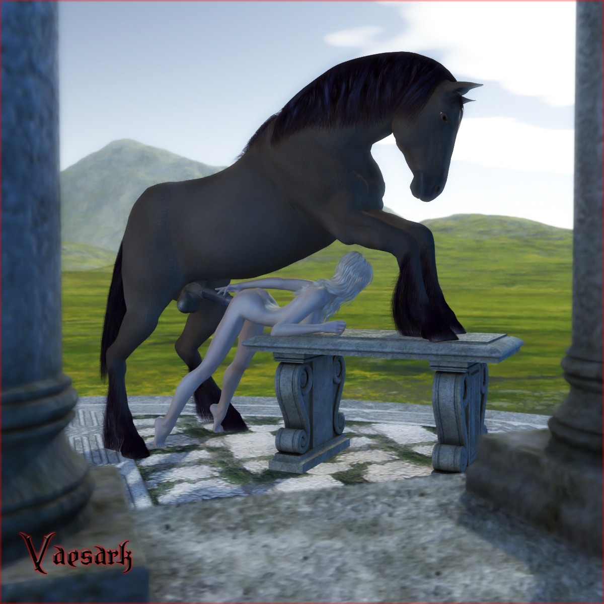 1:1 3d_(artwork) animal_genitalia animal_penis balls bestiality blonde_hair butt cloud digital_media_(artwork) duo e621 elf equid equine equine_genitalia equine_penis erection female female_on_feral female_penetrated feral feral_penetrating feral_penetrating_humanoid genitals hair hi_res horse humanoid humanoid_on_feral humanoid_penetrated interspecies male male/female male_on_humanoid male_penetrating male_penetrating_female mammal nude outside penetration penile penile_penetration penis penis_in_vagina realistic_feral sex sky vaesark vaginal vaginal_penetration