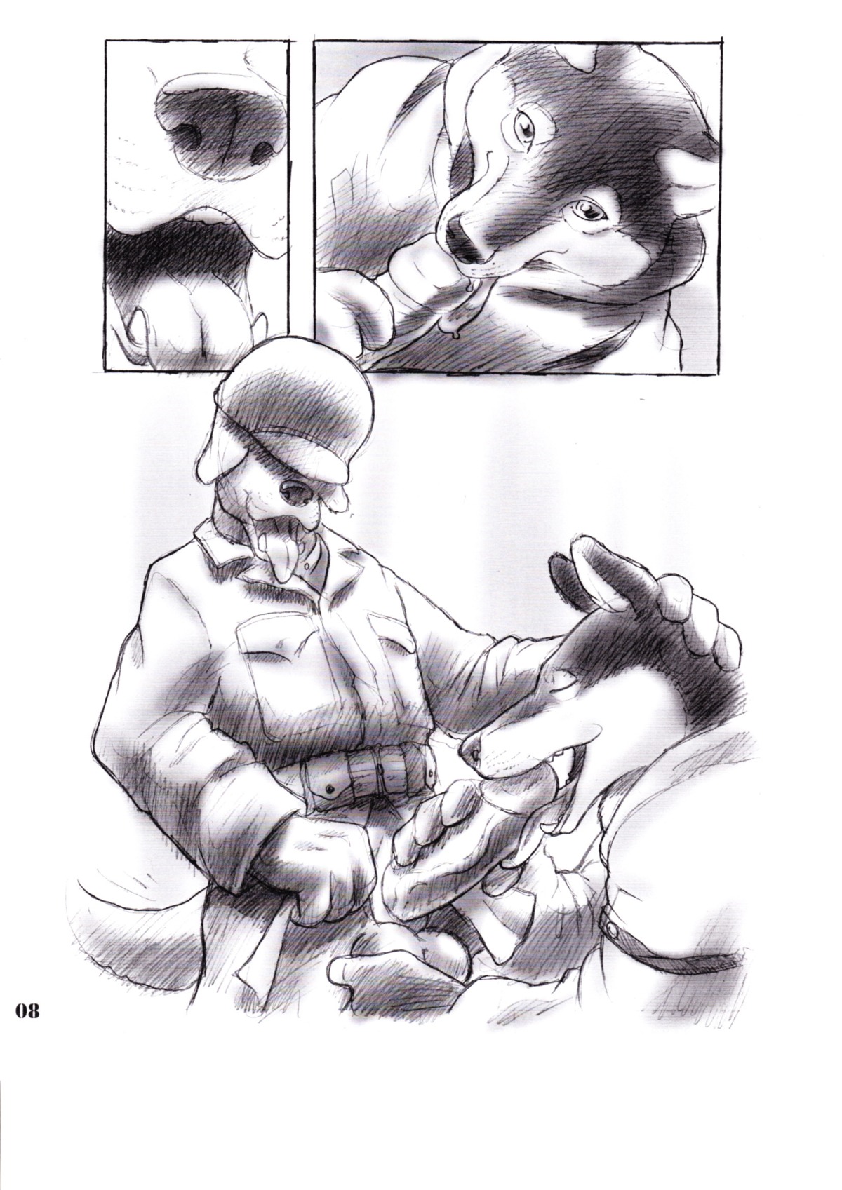 animal_genitalia anthro armor athletic athletic_anthro athletic_male ball_fondling balls belt bird_dog canid canine canis comic domestic_dog duo e621 erection fellatio fondling foreskin forest front_view genitals german_shepherd gideon glans greyscale headgear helmet herding_dog hi_res humanoid_genitalia humanoid_penis hunting_dog labrador licking male male/male male_penetrated male_penetrating male_penetrating_male mammal military monochrome multiple_scenes open_mouth oral oral_penetration page_number pastoral_dog penetration penile penis penis_lick plant retracted_foreskin retriever sex sheath snout soldier tail tongue tongue_out tree utility_belt vein veiny_penis warrior