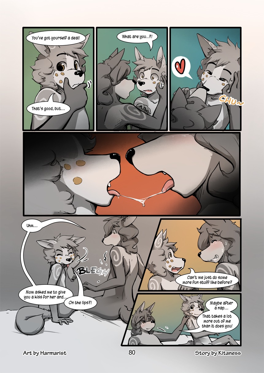 adolescent after_kiss age_difference alex_(harmarist) animal_genitalia anthro barely_visible_genitalia barely_visible_sheath blush bodily_fluids brother_(lore) brothers_(lore) canid canine canis child comic dialogue disgust duo e621 ears_down english_text eyes_closed fangs forced forced_kiss french_kissing frown fully_sheathed fur genitals harmarist heart_symbol hi_res incest_(lore) intimate intraspecies kissing larger_male looking_at_another looking_at_relative looking_at_sibling male male/male mammal multiple_scenes nude number older_brother older_male older_sibling open_mouth open_smile page_number pivoted_ears saliva saliva_string sexual_awakening sheath sheath_and_knife sibling_(lore) size_difference smaller_male smile sweat teeth text tongue tongue_out will_(harmarist) wolf young young_anthro younger_male