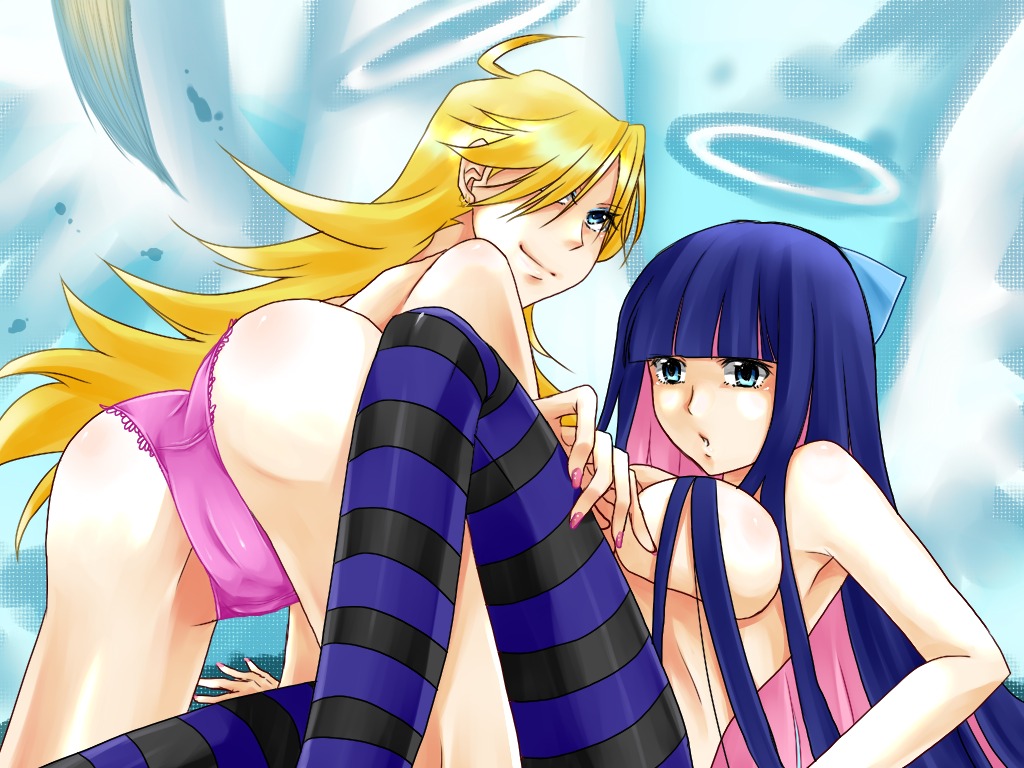 2girls angel ass big_breasts breasts cameltoe female female_only halo large_breasts multiple_females multiple_girls nail_polish panties panty_&amp;_stocking_with_garterbelt panty_anarchy pussy rule34 smile stocking_anarchy underwear