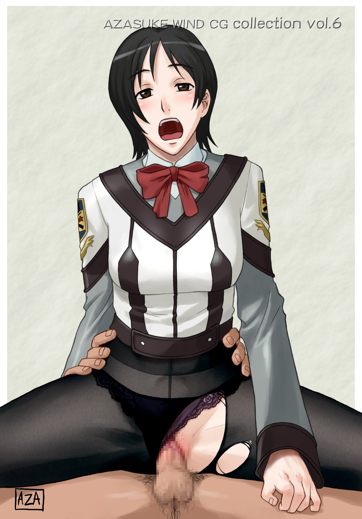 azasuke censored cowgirl_position female gunparade_march hara_motoko highres open_mouth pussy reverse_cowgirl_position rule34 sex short_hair straddle vaginal_penetration