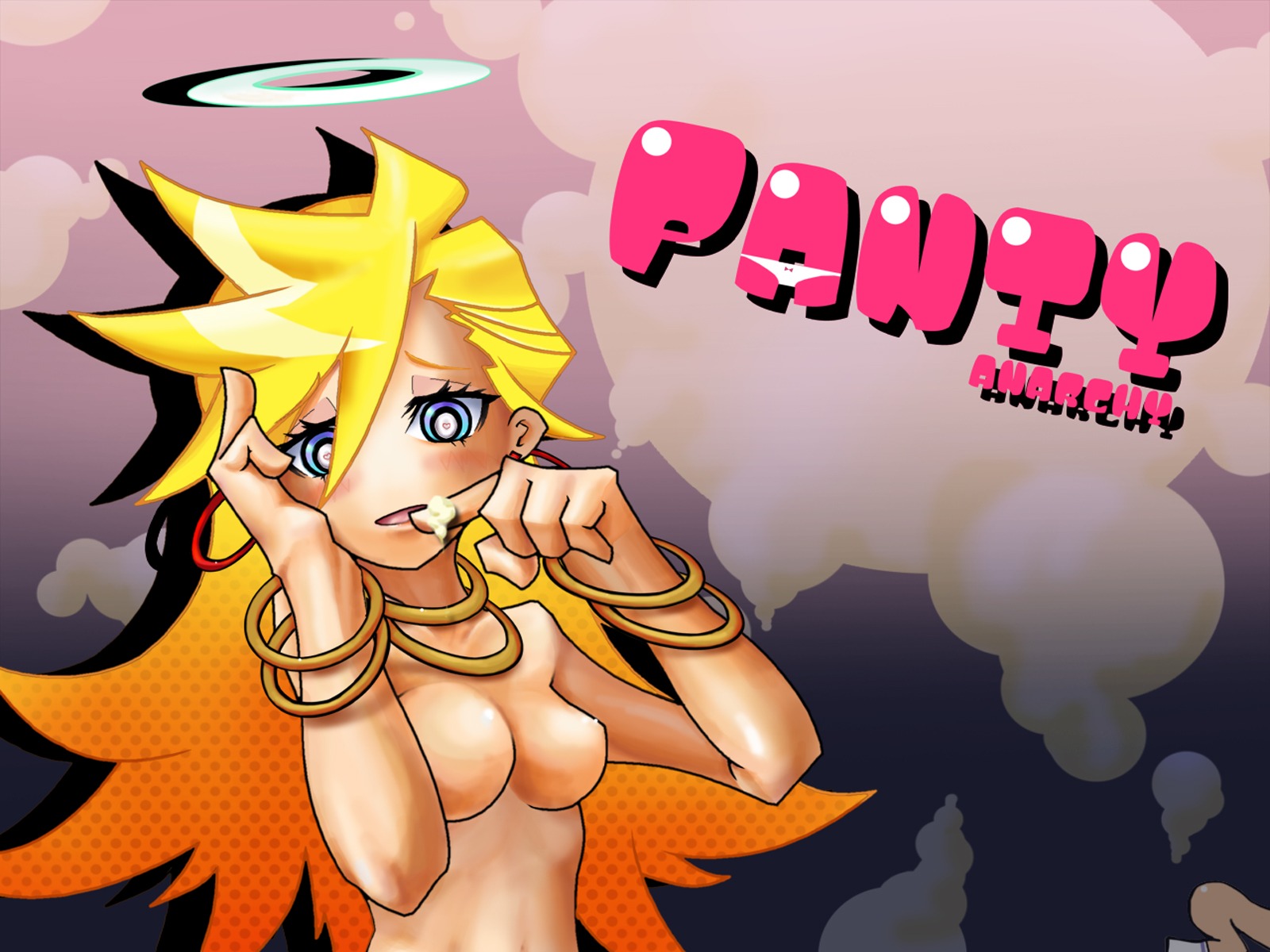 1girls angel blush cum female halo highres hoop_earrings panty_&amp;_stocking_with_garterbelt panty_anarchy rule34