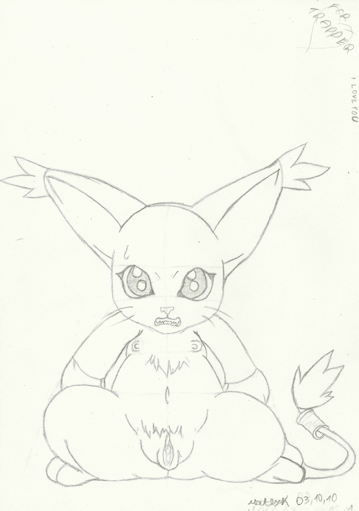 absurd_res anthro bandai_namco breasts digimon digimon_(species) e621 ear_tuft felid female fur gatomon genitals hi_res mammal matejk monochrome nude sketch solo tail tuft vulva