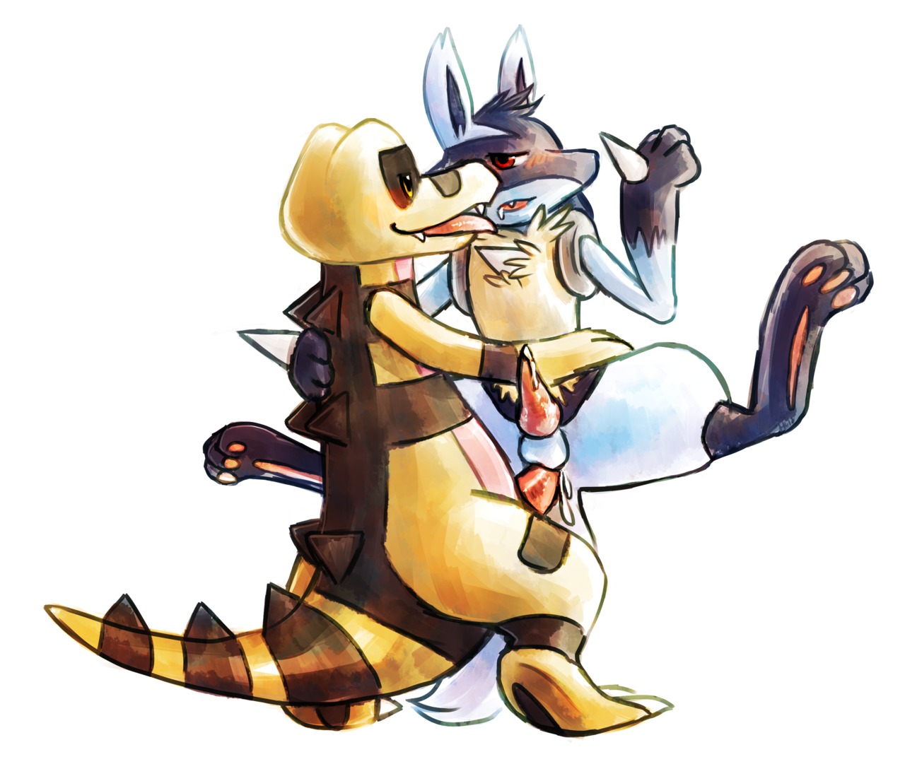 2012 anal anal_sex anthro feral furry gay haychel krokorok lucario male nintendo no_humans penetration pokemon pokemon_(species) red_eyes rule34 yellow_eyes