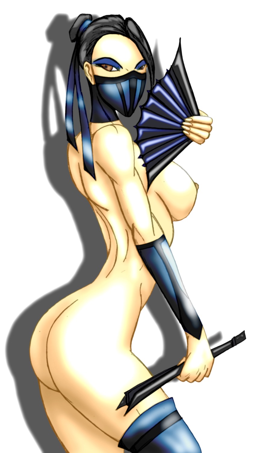 2d ass big_breasts breasts fan female female_only hand_fan jason244555 kitana looking_aside midway_games mortal_kombat mostly_nude muscles nude pale_skin rule34 side_view solo standing tagme toned white_background