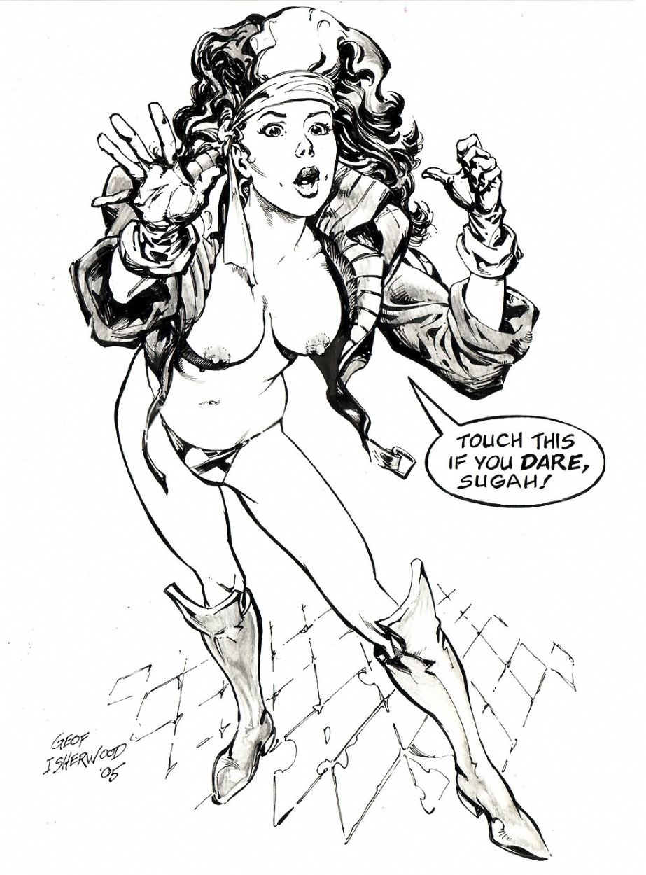1girls 2005 breasts female female_only geof_isherwood headband marvel marvel_comics monochrome nipples rogue_(x-men) rule34 solo straight_hair tagme x-men