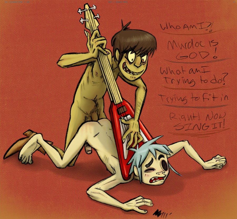 2011 2boys 2d_(gorillaz) anal_sex annie-mae dialogue duo english forced_yaoi gorillaz guitar male male_on_male male_rape_victim murdoc_niccals musician nipples nude nudity penis pubic_hair rape rule34 sex yaoi