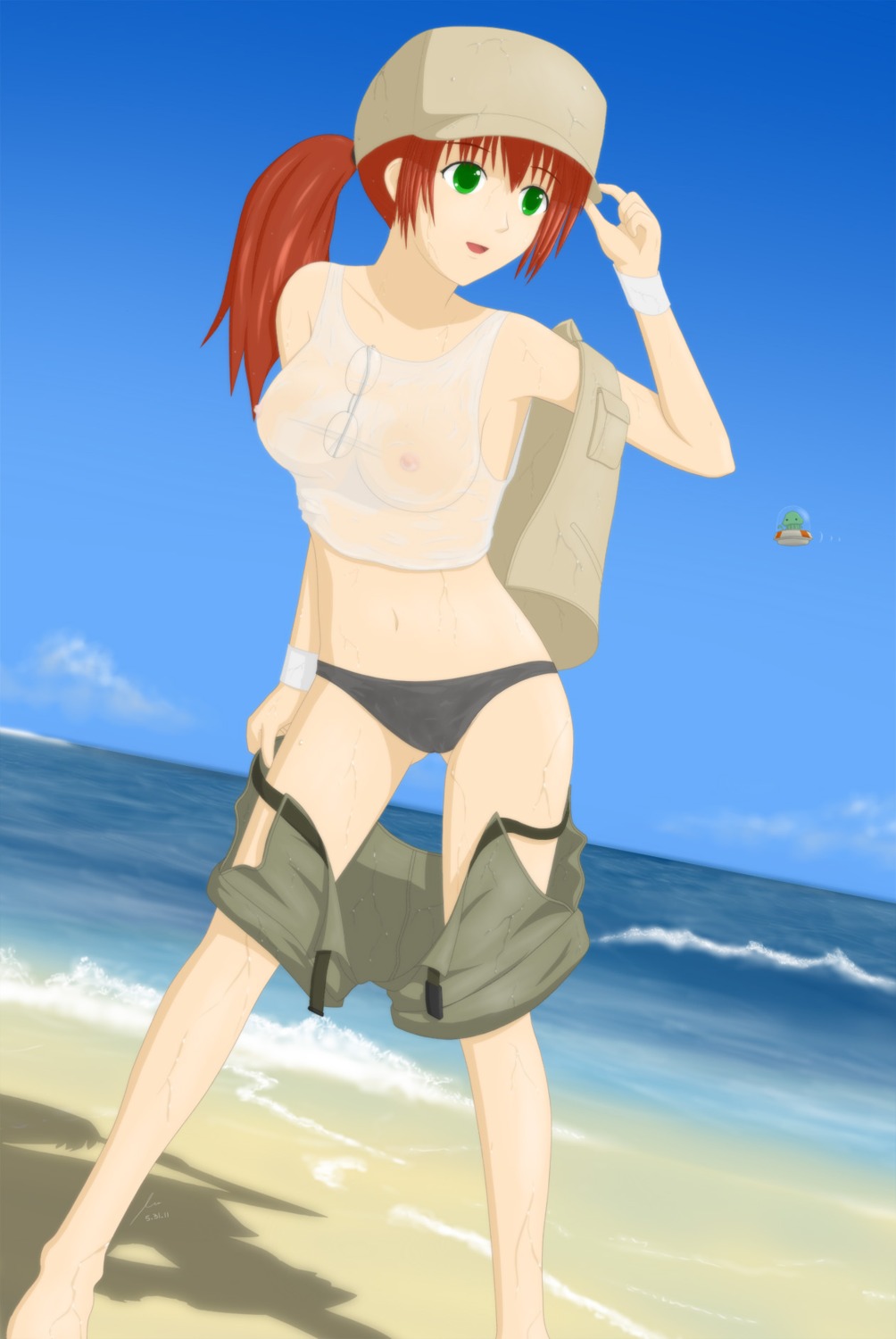 black_panties breasts female fio_germi metal_slug nipples panties pointy_chin rule34 see-through shorts shorts_down tagme