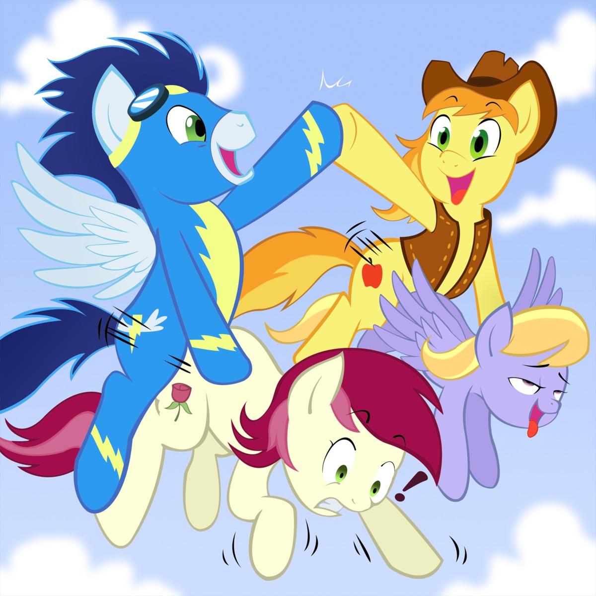 braeburn_(mlp) cloud_kicker_(mlp) cutie_mark earth_pony equine female feral flying friendship_is_magic fur horse male megasweet my_little_pony pegasus pony roseluck_(mlp) rule34 smooth_skin soarin_(mlp) straight