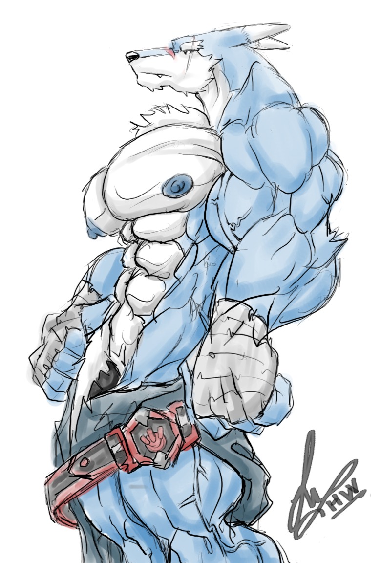 anthro digimon huge_muscles machgaogamon male male_only muscles muscular muscular_male rule34 side_view solo standing tagme