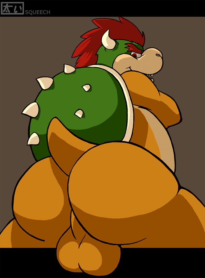 2013 anthro backsack balls big_balls big_butt biped bowser butt e621 genitals green_body green_skin grey_background hair happy horn koopa lizard looking_at_viewer looking_back looking_down male mario_bros nintendo nude orange_balls presenting presenting_hindquarters raised_arm rear_view red_eyes red_hair reptile scalie shadow shell short_hair simple_background slightly_chubby smile solo spiked_shell spikes spikes_(anatomy) squeech tan_body tan_nose tan_skin yellow_body yellow_skin