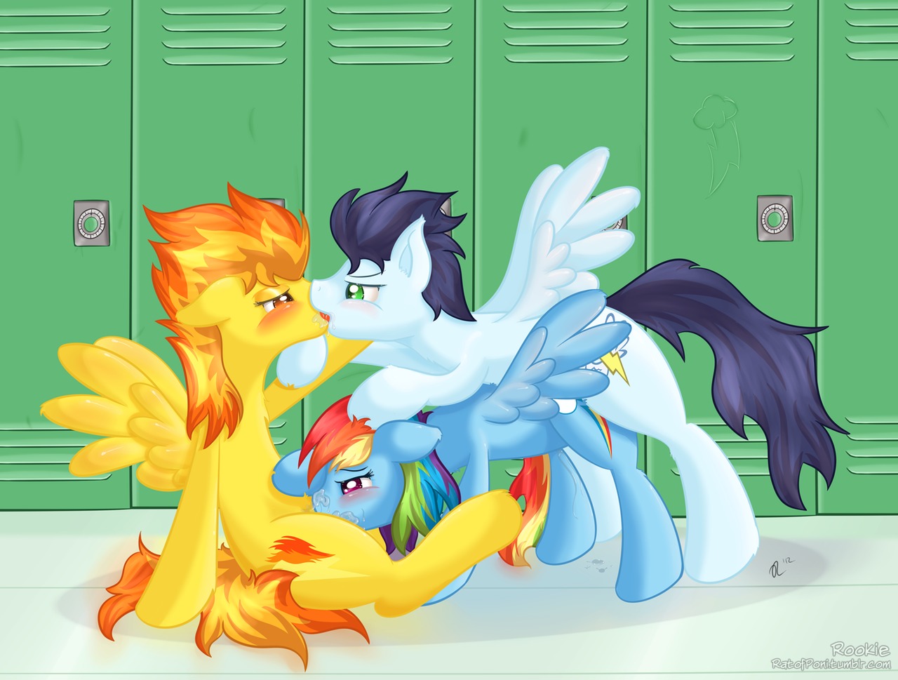 2012 all_fours amber_eyes bisexual blue_body blue_feathers blue_fur bodily_fluids cum cunnilingus cutie_mark digital_media_(artwork) doggystyle e621 equid equine feathered_wings feathers female female/female female_penetrated feral ffm french_kissing friendship_is_magic from_behind_position fur genital_fluids green_eyes group group_sex hair hasbro intraspecies kissing locker male male/female male_penetrating male_penetrating_female mammal multicolored_hair my_little_pony mythological_creature mythological_equine mythology oral orange_hair pegasus penetration purple_eyes quadruped rainbow_dash_(mlp) rainbow_hair ratofdrawn school sex soarin_(mlp) spitfire_(mlp) tail threesome trio vaginal vaginal_fluids wing_boner wings wonderbolts_(mlp) yellow_body