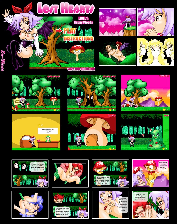 1boy 1girls blue_hair breasts demon fairy female forest male mushroom purple_hair red_hair ribbon rule34 screencap succubus tentacle text wings