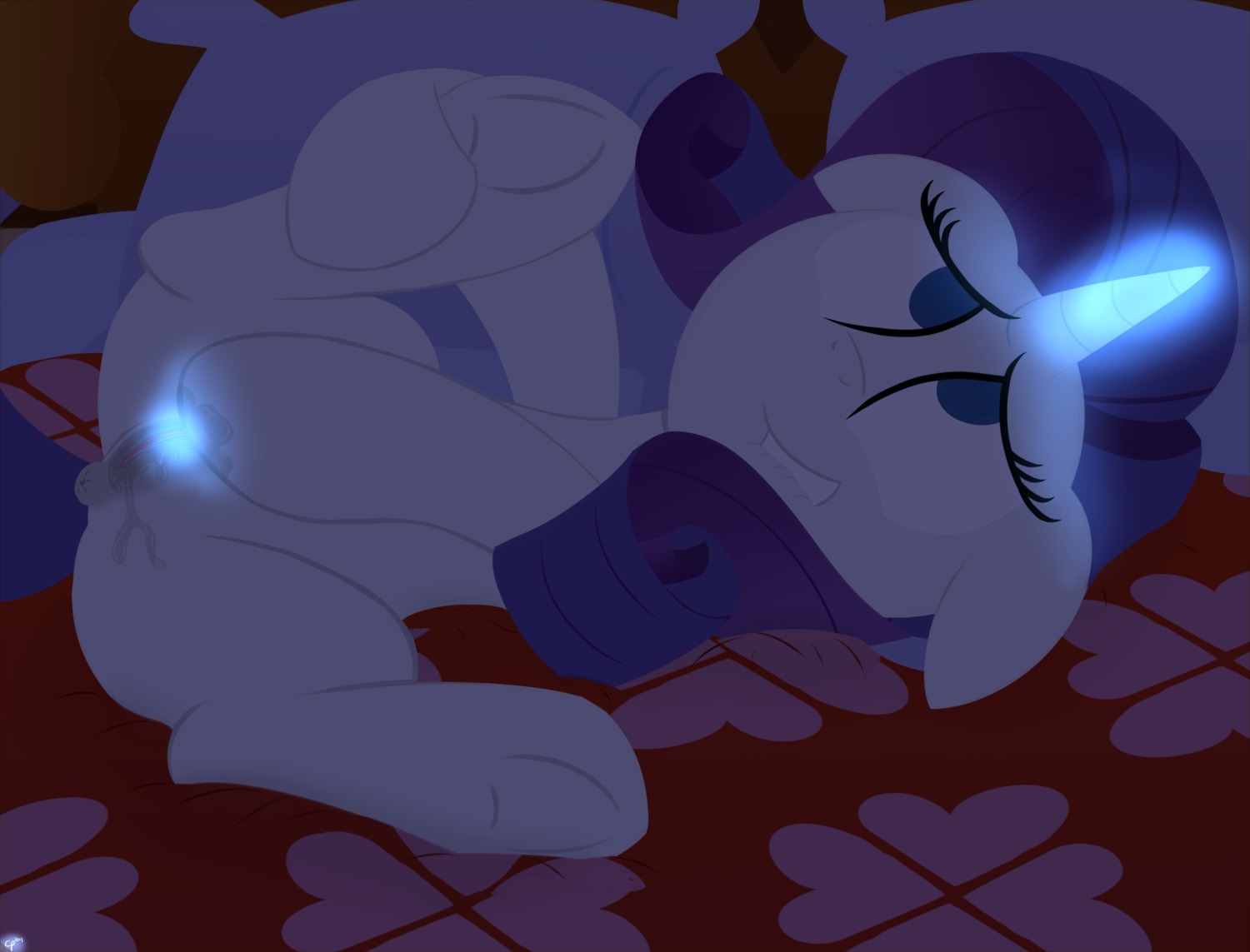 2013 absurd_res anus bed bite biting_lip biting_own_lip blue_eyes bodily_fluids dtcx97 e621 equid equine female feral friendship_is_magic fur furniture genital_fluids genitals glowing hair hasbro hi_res horn lips lying magic mammal masturbation my_little_pony mythological_creature mythological_equine mythology on_side pillow purple_hair rarity_(mlp) self_bite solo spread_legs spreading tail unicorn vaginal vaginal_fluids vaginal_masturbation vulva white_body white_fur