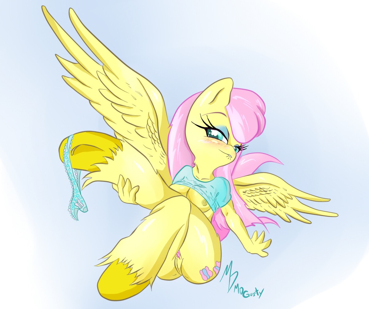 anthro anthrofied blush breasts clothed clothing clothing_around_one_leg cutie_mark digital_media_(artwork) e621 equid equine feathered_wings feathers female fluttershy_(mlp) friendship_is_magic genitals hair hasbro lingerie long_hair mammal mdgusty my_little_pony mythological_creature mythological_equine mythology panties panties_around_one_leg panties_down partially_clothed pegasus pink_hair presenting pubes simple_background solo underwear underwear_around_one_leg underwear_down undressing vulva wings yellow_body yellow_feathers