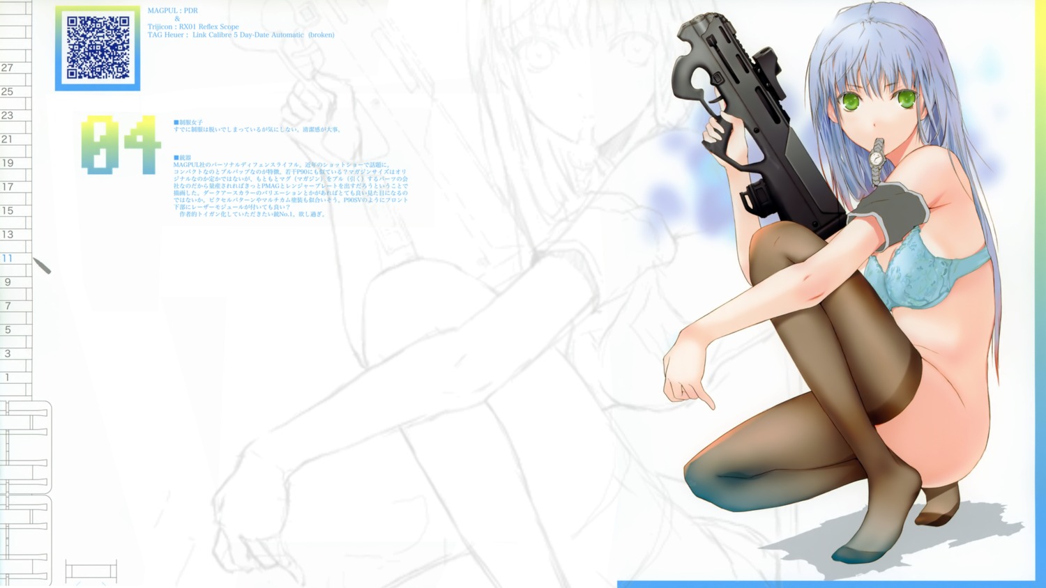 artist_request bra female gun nopan rule34 stockings watch weapon