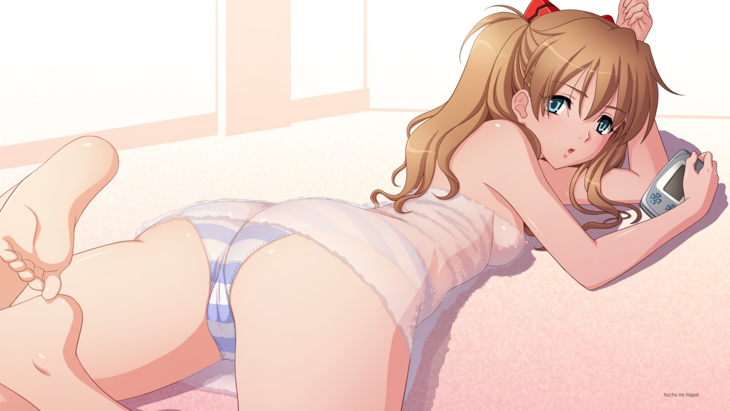1girls ass asuka_langley_sohryu blonde_hair blue_eyes breasts female long_hair looking_at_viewer neon_genesis_evangelion nipples panties rule34 see-through small_breasts tagme towel