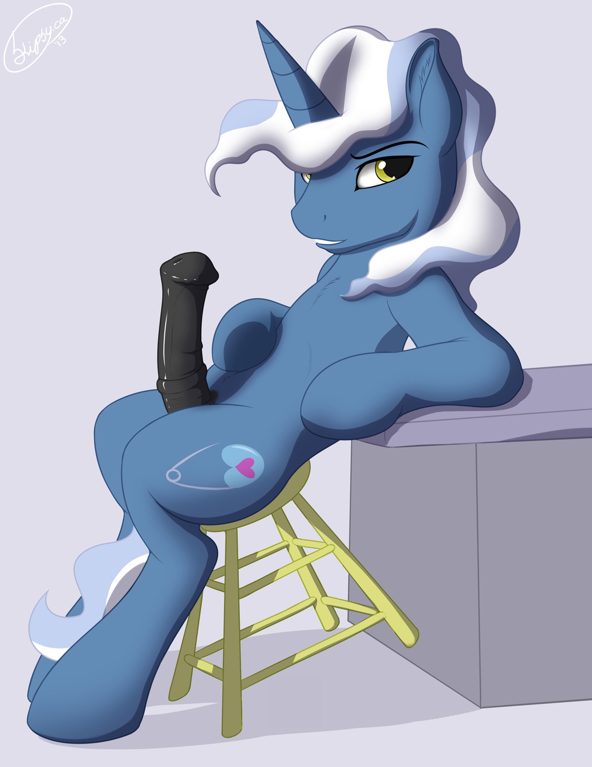 absurd_res anatomically_correct anatomically_correct_genitalia anatomically_correct_penis animal_genitalia animal_penis bedroom_eyes black_penis blue_body blue_fur cutie_mark digital_media_(artwork) e621 equid equine equine_genitalia equine_penis erection feral friendship_is_magic fur furniture genitals hair half-closed_eyes hasbro hi_res horn looking_at_viewer male mammal my_little_pony mythological_creature mythological_equine mythology narrowed_eyes naughty_face nude penis pokey_pierce_(mlp) seductive simple_background sitting skipsy smile solo stool tail unicorn white_hair yellow_eyes