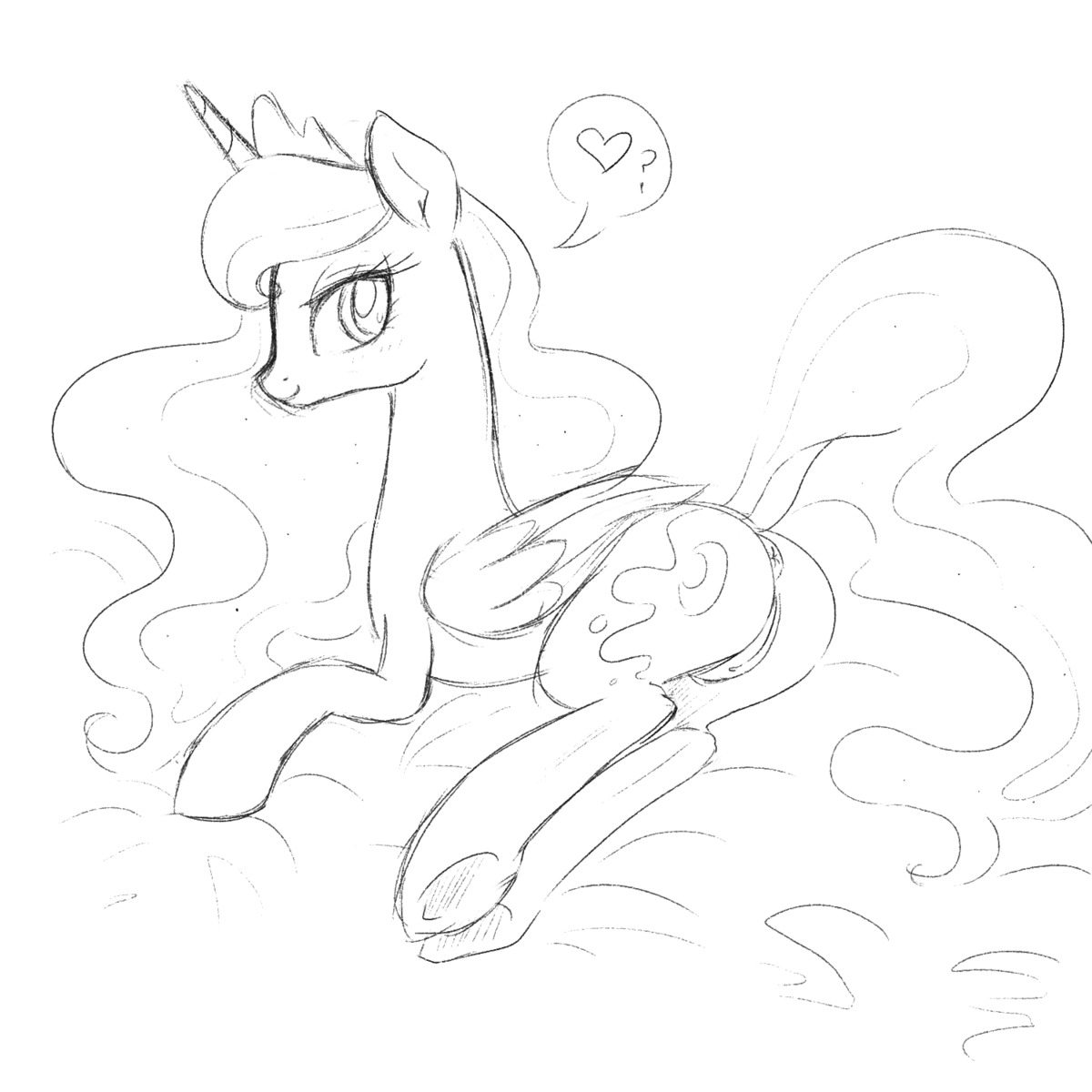 1:1 2014 anus e621 equid equine feathered_wings feathers female friendship_is_magic genitals hasbro hi_res horn kinkypinkie mammal monochrome my_little_pony mythological_creature mythological_equine mythology princess_luna_(mlp) solo vulva winged_unicorn wings
