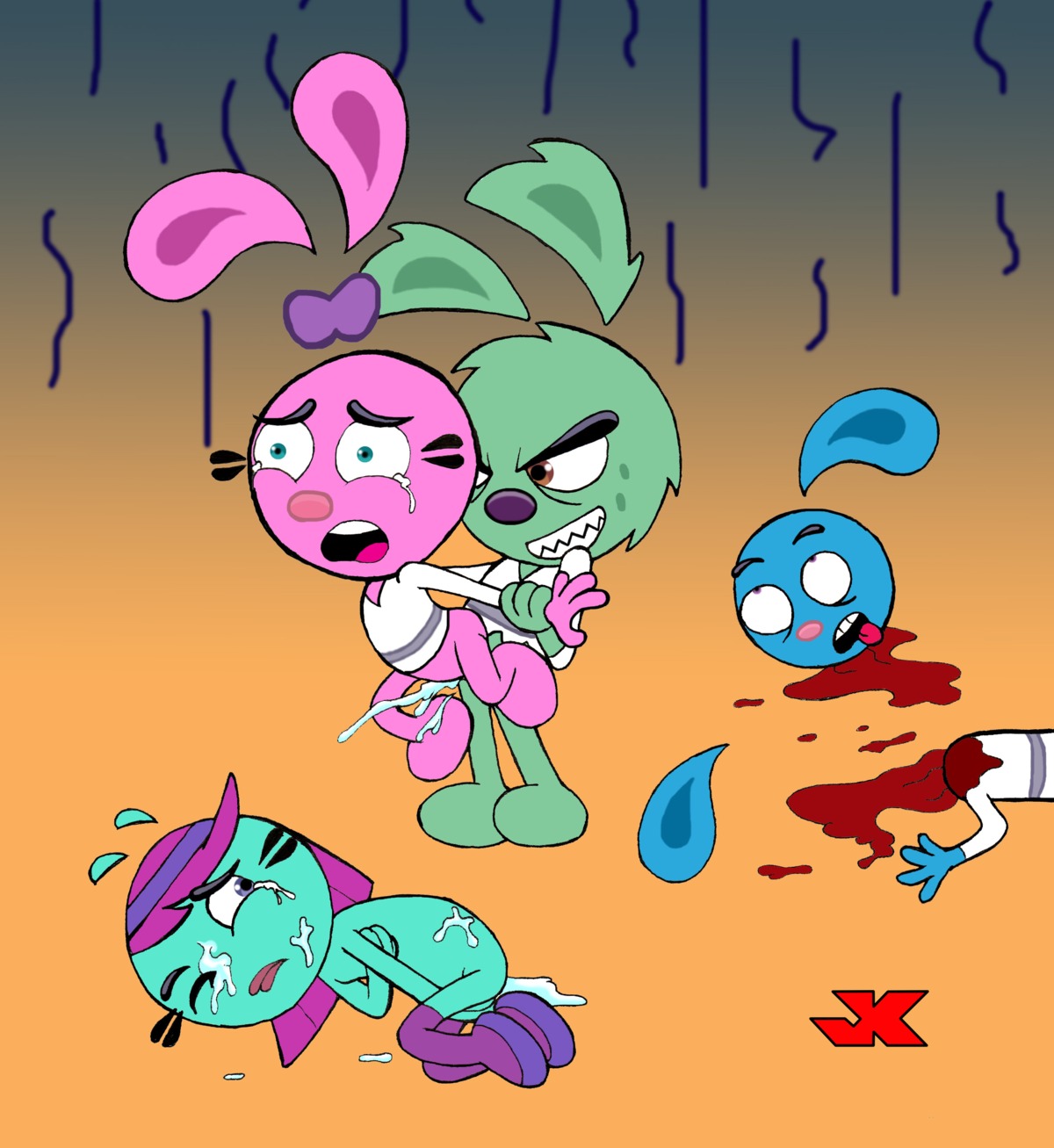 2boys 2girls blue_fur bunny color creampie crying crying_with_eyes_open cum_in_pussy cum_on_body cum_on_face dead defeat defeated dog dog_girl evil_face evil_grin evil_smile female female_death furry furry_female furry_only gore gradient_background green_fur heroine jk lina_(yin_yang_yo!) loser losing male male_death male_ryona noseless on_model pink_fur poorly_drawn pussy rabbit rape raped_by_enemy raped_female rule34 severed_head sharp_teeth tears tears_of_pain unknown_species what yang_(yin_yang_yo!) yin_(yin_yang_yo!) yin_yang_yo! yuck_(yin_yang_yo!)