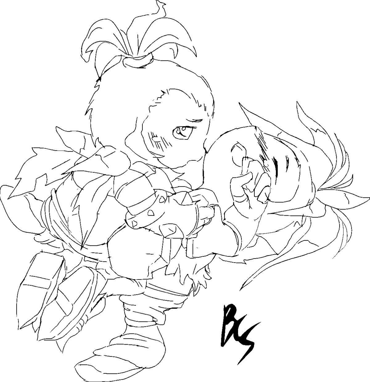 black_and_white buttercup_saiyan duo e621 female final_fantasy final_fantasy_crystal_chronicles hi_res humanoid lilty male male/female monochrome sex simple_background square_enix