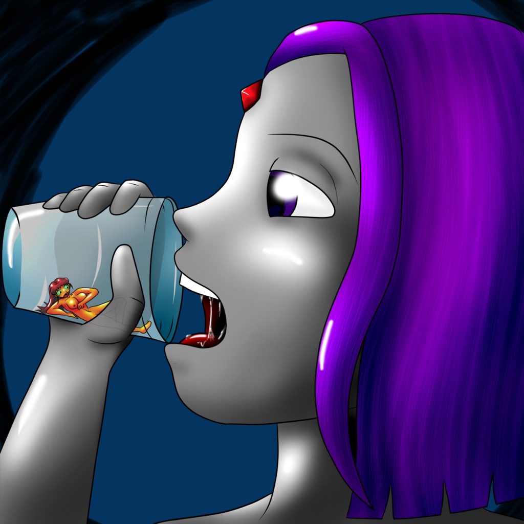 2girls dc dc_comics female female_only female_pred female_prey ilackausername imminent_death imminent_vore micro_female rachel_roth raven_(dc) rule34 starfire teen_titans vore