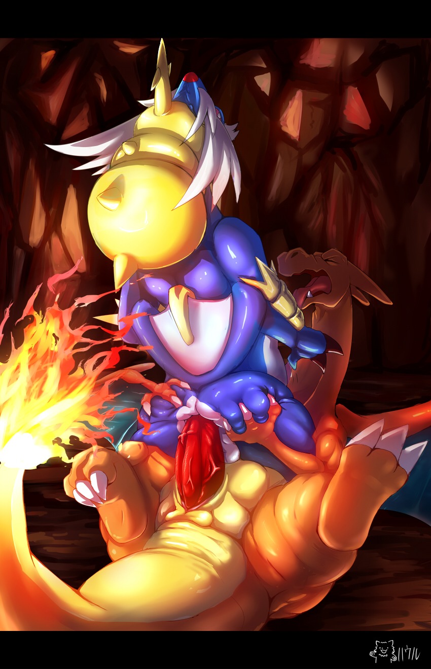 anal anal_penetration butt butt_grab charizard claws dragon duo e621 erection eyes_closed feral fire flaming_tail generation_1_pokemon generation_5_pokemon genitals hand_on_butt hauru hi_res lying male male/male male_penetrated male_penetrating male_penetrating_male membrane_(anatomy) membranous_wings mythological_creature mythological_scalie mythology nintendo nude on_back open_mouth orange_body orange_skin penetration penis pokemon pokemon_(species) samurott scalie sex tail toe_claws tongue tongue_out vein veiny_penis wings